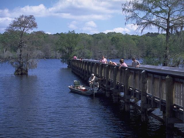 The fishing pier at Chicot State Park.